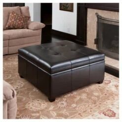 Canyons Bonded Leather Storage Ottoman Dark Brown - Christopher Knight Home