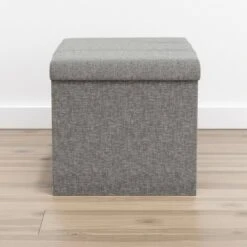 Foldable Square Storage Ottoman with Channel Tufting - Brookside Home Brown Faux Leather -Ottomans Official Shop unnamed file 8363