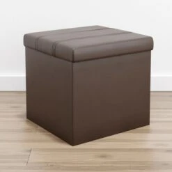 Foldable Square Storage Ottoman with Channel Tufting - Brookside Home Brown Faux Leather -Ottomans Official Shop unnamed file 8367