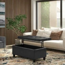 Elliot Lift Top Rectangular Storage Ottoman Midnight Black - WyndenHall