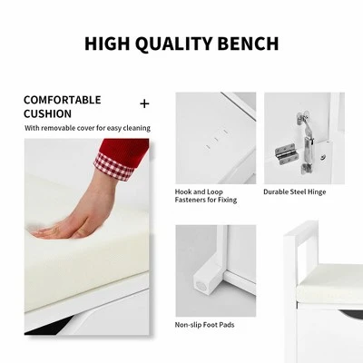 Costway Shoe Bench Storage Rack Cushion Seat Ottoman Bedroom Hallway Entryway White 6 Costway Shoe Bench Storage Rack Cushion Seat Ottoman Bedroom Hallway Entryway White – Image 4