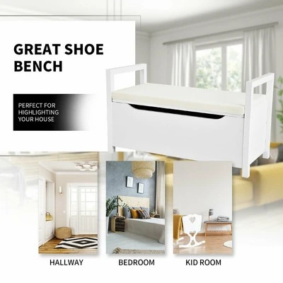Costway Shoe Bench Storage Rack Cushion Seat Ottoman Bedroom Hallway Entryway White 7 Costway Shoe Bench Storage Rack Cushion Seat Ottoman Bedroom Hallway Entryway White – Image 5