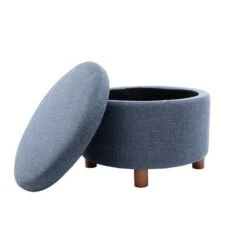 Large Round Storage Ottoman with Lift Off Lid - WOVENBYRD Dark Brown Faux Leather -Ottomans Official Shop unnamed file 8432