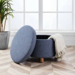 Large Round Storage Ottoman with Lift Off Lid - WOVENBYRD Dark Brown Faux Leather -Ottomans Official Shop unnamed file 8438