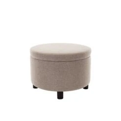Large Round Storage Ottoman with Lift Off Lid - WOVENBYRD Dark Brown Faux Leather -Ottomans Official Shop unnamed file 8446