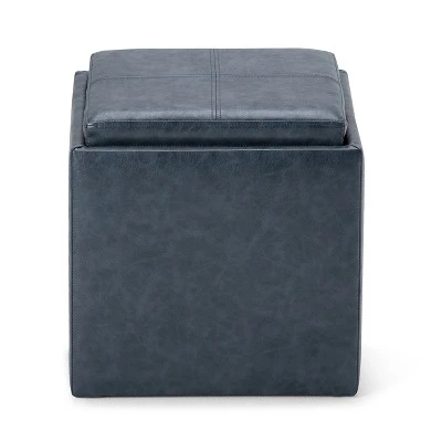 17" Townsend Cube Storage Ottoman with Tray - WyndenHall Distressed Slate Gray 5 17" Townsend Cube Storage Ottoman with Tray - WyndenHall Distressed Slate Gray – Image 3