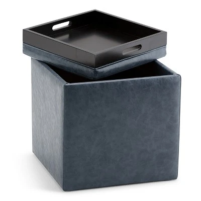 17" Townsend Cube Storage Ottoman with Tray - WyndenHall Distressed Slate Gray 7 17" Townsend Cube Storage Ottoman with Tray - WyndenHall Distressed Slate Gray – Image 5