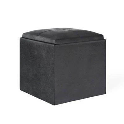 17" Townsend Cube Storage Ottoman with Tray - WyndenHall Distressed Slate Gray 13 17" Townsend Cube Storage Ottoman with Tray - WyndenHall Distressed Slate Gray – Image 11