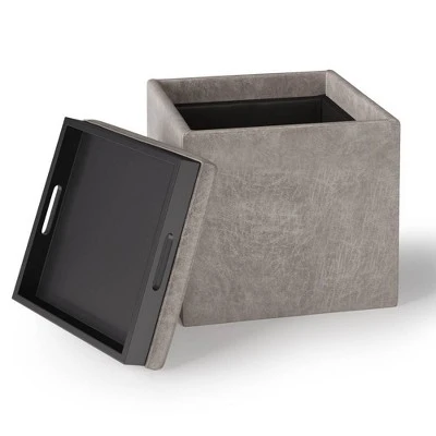 17" Townsend Cube Storage Ottoman with Tray - WyndenHall Distressed Slate Gray 15 17" Townsend Cube Storage Ottoman with Tray - WyndenHall Distressed Slate Gray – Image 13