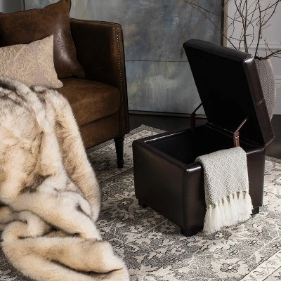 Madison Square Storage Ottoman - Safavieh Brown 4 Madison Square Storage Ottoman - Safavieh Brown – Image 2