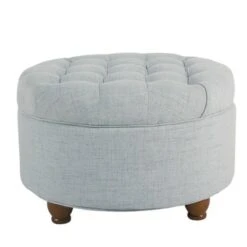 Fabric Upholstered Wooden Ottoman with Tufted Lift Off Lid Storage - Benzara Blue -Ottomans Official Shop unnamed file 8524