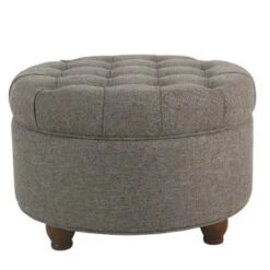 Fabric Upholstered Wooden Ottoman with Tufted Lift Off Lid Storage - Benzara Blue -Ottomans Official Shop unnamed file 8525