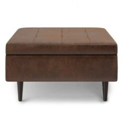 Large Blanchette Mid Century Square Coffee Table Storage Ottoman - WyndenHall Distressed Saddle Brown -Ottomans Official Shop unnamed file 8543