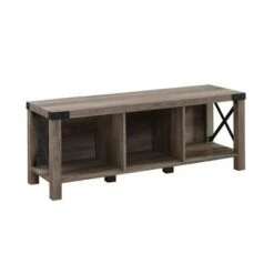 Sophie Rustic Farmhouse X Frame Entry Bench with 3 Cubbies - Saracina Home Rustic Oak -Ottomans Official Shop unnamed file 858