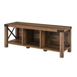 Sophie Rustic Farmhouse X Frame Entry Bench with 3 Cubbies - Saracina Home Rustic Oak -Ottomans Official Shop unnamed file 859