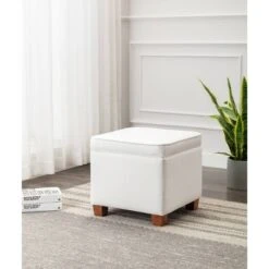 Square Storage Ottoman with Piping and Lift Off Lid - WOVENBYRD Dark Brown Faux Leather -Ottomans Official Shop unnamed file 8658