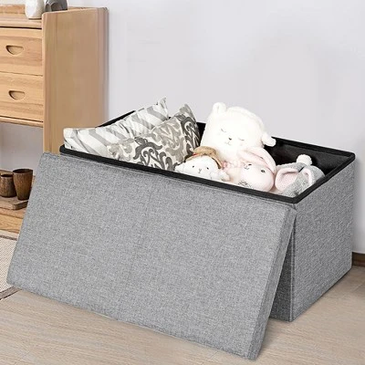 Costway 30'' Folding Storage Ottoman W/Lift Top Bed End Bench 80L Capacity Light GreyDark Grey 3 Costway 30'' Folding Storage Ottoman W/Lift Top Bed End Bench 80L Capacity Light GreyDark Grey
