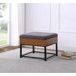 Wood and Metal Upholstered Storage Ottoman - HomePop Gray -Ottomans Official Shop unnamed file 8695