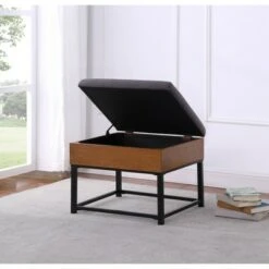 Wood and Metal Upholstered Storage Ottoman - HomePop Gray -Ottomans Official Shop unnamed file 8696