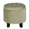 Button Tufted Velvet Upholstered Wooden Ottoman with Hidden Storage - Benzara Green