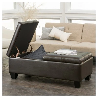 Merrill Double Opening Leather Storage Ottoman - Chocolate Brown - Christopher Knight Home 3 Merrill Double Opening Leather Storage Ottoman - Chocolate Brown - Christopher Knight Home