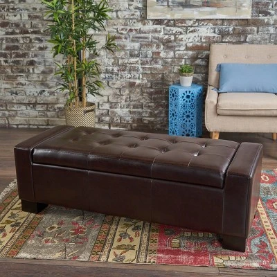 Guernsey Leather Storage Ottoman Bench Brown - Christopher Knight Home 3 Guernsey Leather Storage Ottoman Bench Brown - Christopher Knight Home