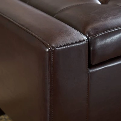 Guernsey Leather Storage Ottoman Bench Brown - Christopher Knight Home 7 Guernsey Leather Storage Ottoman Bench Brown - Christopher Knight Home – Image 5