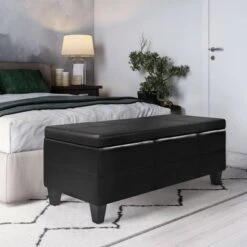 Halsey Storage Ottoman Bench - WyndenHall Midnight Black