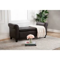 Henry Leather Storage Ottoman Bench Brown - Abbyson Living