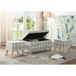 Plaid Storage Bench with 2 Seating Gray - Ore International -Ottomans Official Shop unnamed file 8993