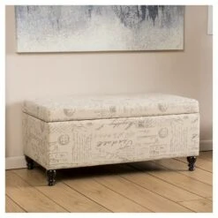 Luke Fabric Storage Ottoman Bench Beige - Christopher Knight Home