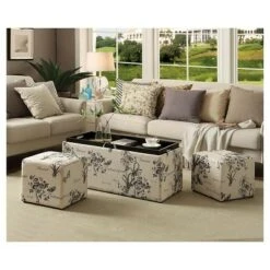 Sheridan Storage Bench w/2 Side Ottomans Botanical Print - Breighton Home -Ottomans Official Shop unnamed file 9016