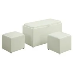 Sheridan Storage Bench w/2 Side Ottomans White - Breighton Home
