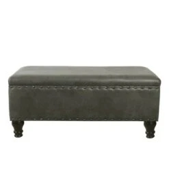 Large Storage Bench with Nailhead Trim Faux Leather - Homepop Gray