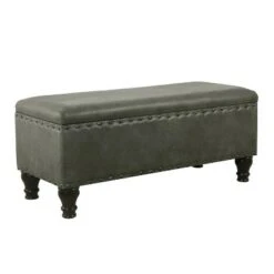 Large Storage Bench with Nailhead Trim Faux Leather - Homepop Gray -Ottomans Official Shop unnamed file 9028