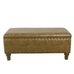 Large Storage Bench with Nailhead Trim Faux Leather - Homepop Gray -Ottomans Official Shop unnamed file 9029
