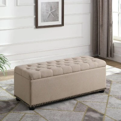 Storage Bench with 3 Seating Buff Beige - Ore International 4 Storage Bench with 3 Seating Buff Beige - Ore International – Image 2