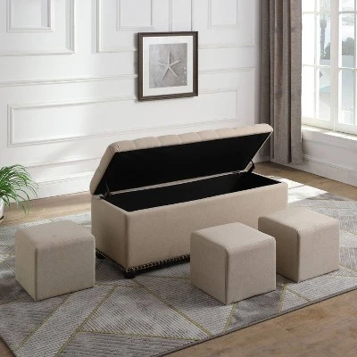 Storage Bench with 3 Seating Buff Beige - Ore International 5 Storage Bench with 3 Seating Buff Beige - Ore International – Image 3