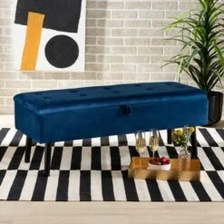 Caine Velvet Wood Storage Bench - Baxton Studio Black/dark Brown -Ottomans Official Shop unnamed file 9040