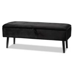 Caine Velvet Wood Storage Bench - Baxton Studio Black/dark Brown -Ottomans Official Shop unnamed file 9043