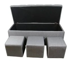 3pc Tufted Storage Bench with Ottoman Seating Gray - Ore International