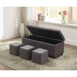 3pc Tufted Storage Bench with Ottoman Seating Gray - Ore International -Ottomans Official Shop unnamed file 9049