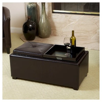 Maxwell Bonded Leather Double Tray Storage Ottoman Espresso - Christopher Knight Home 5 Maxwell Bonded Leather Double Tray Storage Ottoman Espresso - Christopher Knight Home – Image 3