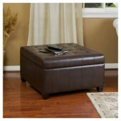 Alexandria Bonded Leather Storage Ottoman - Brown - Christopher Knight Home -Ottomans Official Shop unnamed file 9085