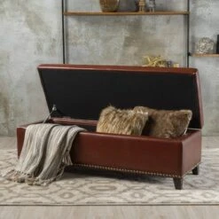 Gavin Bonded Leather Storage Ottoman Brown - Christopher Knight Home -Ottomans Official Shop unnamed file 9100