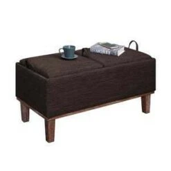 Brentwood Storage Ottoman Mocha Faux Linen/Brown Trays - Breighton Home