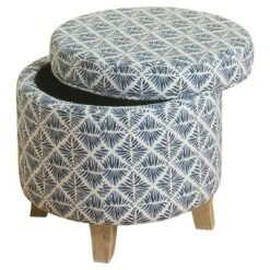 Cole Classics Round Storage Ottoman Flared Wood Leg - HomePop Linen