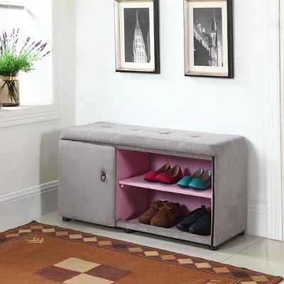 Shoe Storage Ottoman 18" - Silver Gray - Ore International 4 Shoe Storage Ottoman 18" - Silver Gray - Ore International – Image 2