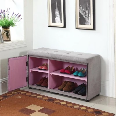 Shoe Storage Ottoman 18" - Silver Gray - Ore International 5 Shoe Storage Ottoman 18" - Silver Gray - Ore International – Image 3