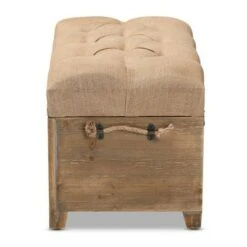 2pc Clement Fabric Upholstered Wood Spindle Storage Ottoman Trunk Set Beige/Brown - Baxton Studio -Ottomans Official Shop unnamed file 9267